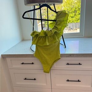 Zara Lime Green One-Shoulder Ruffle Swimsuit